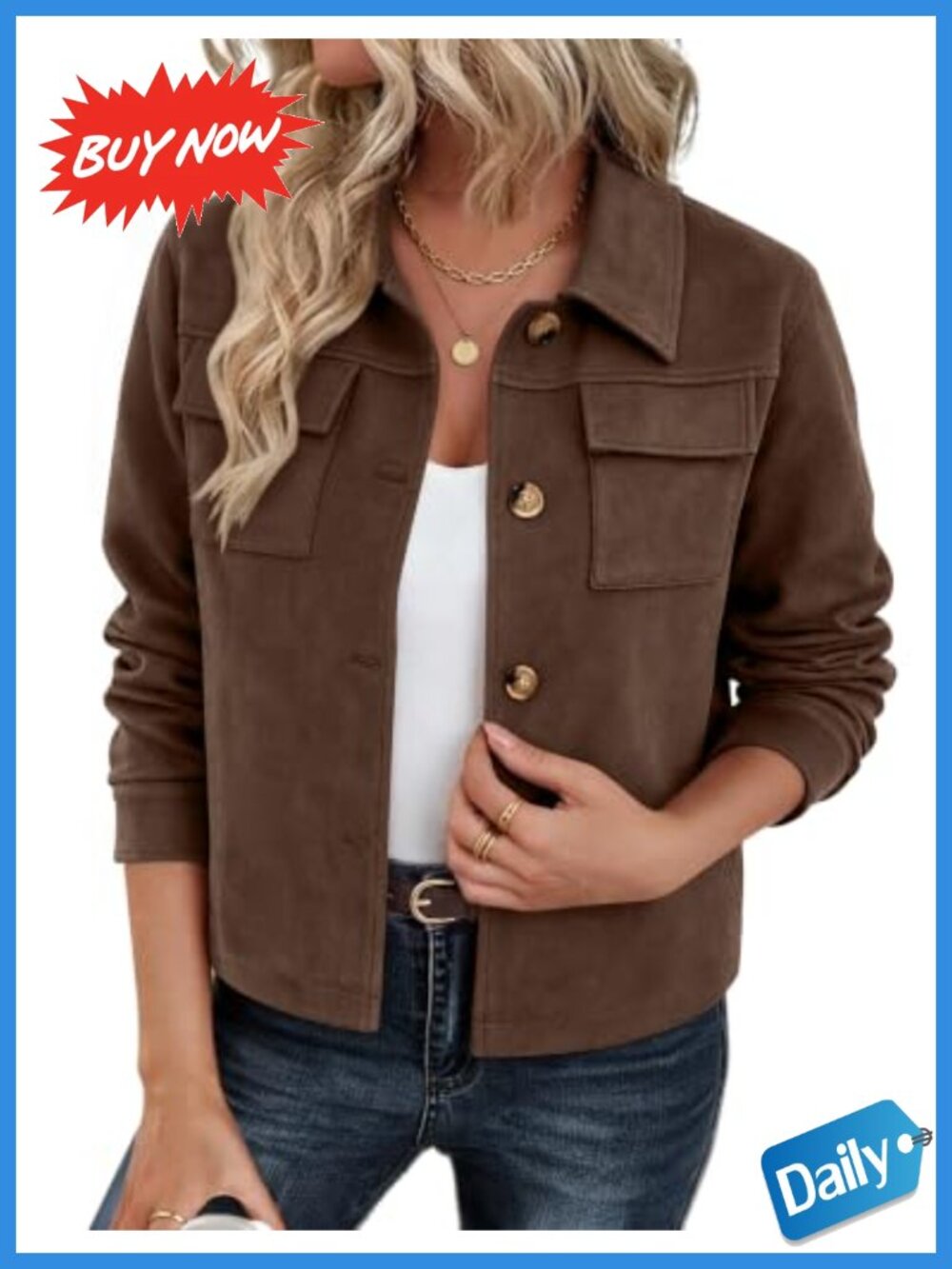 Faux Suede Cropped Shacket Button Up Collared Casual Jacket